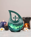10-inch Aurora Urn with Cross Drop design for cremation,