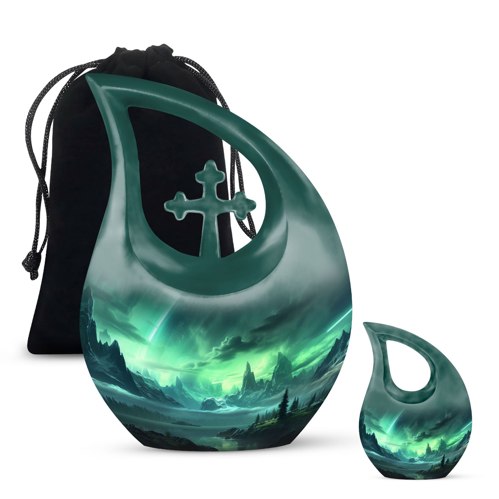10-inch Aurora Urn with Cross Drop design for cremation,