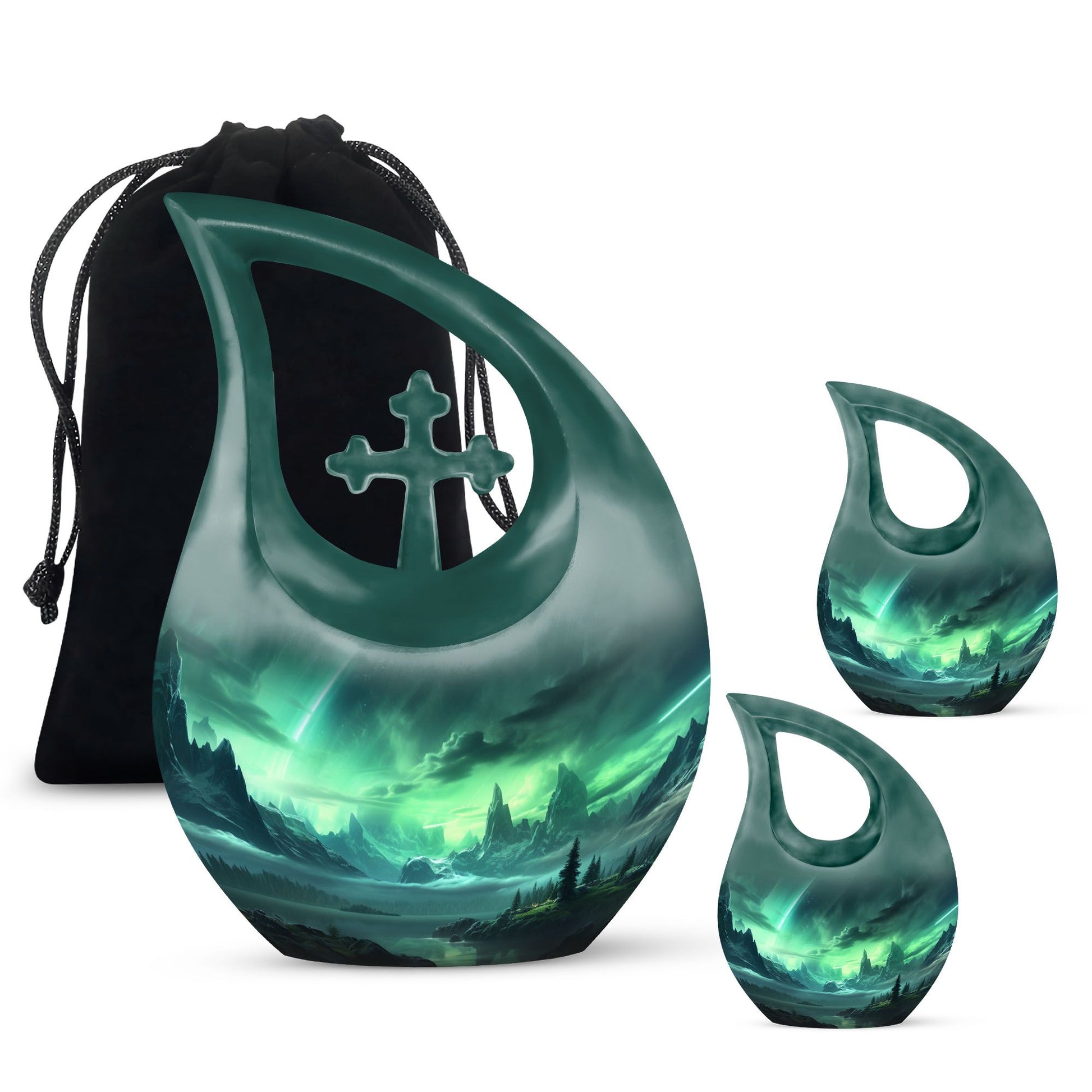 10-inch Aurora Urn with Cross Drop design for cremation,