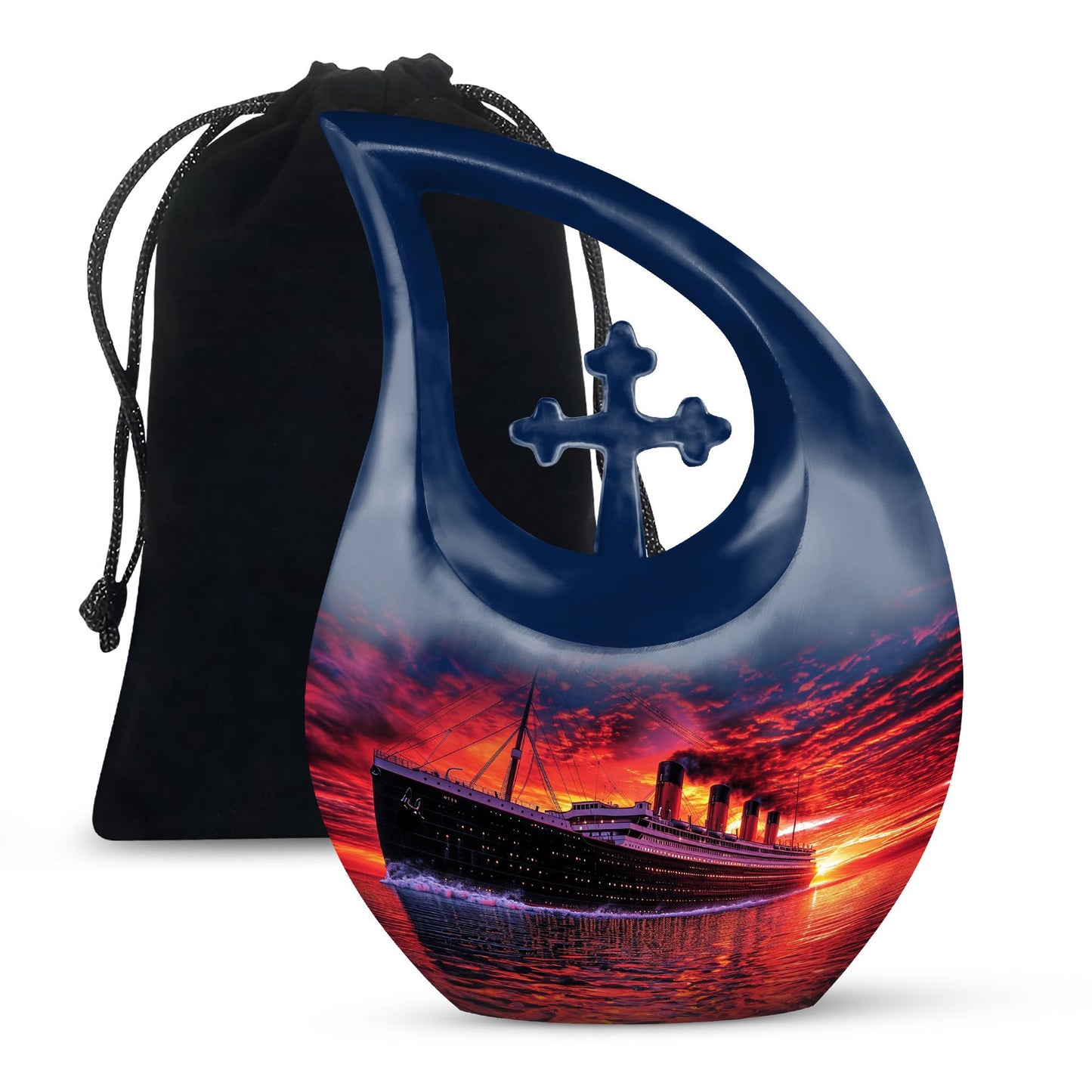 10-inch ship-themed religious burial urn
