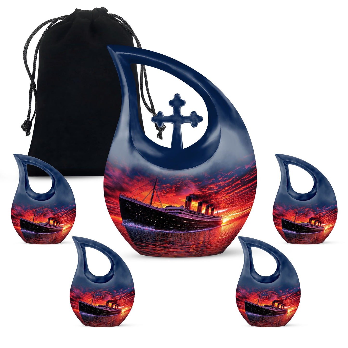 10-inch ship-themed religious burial urn