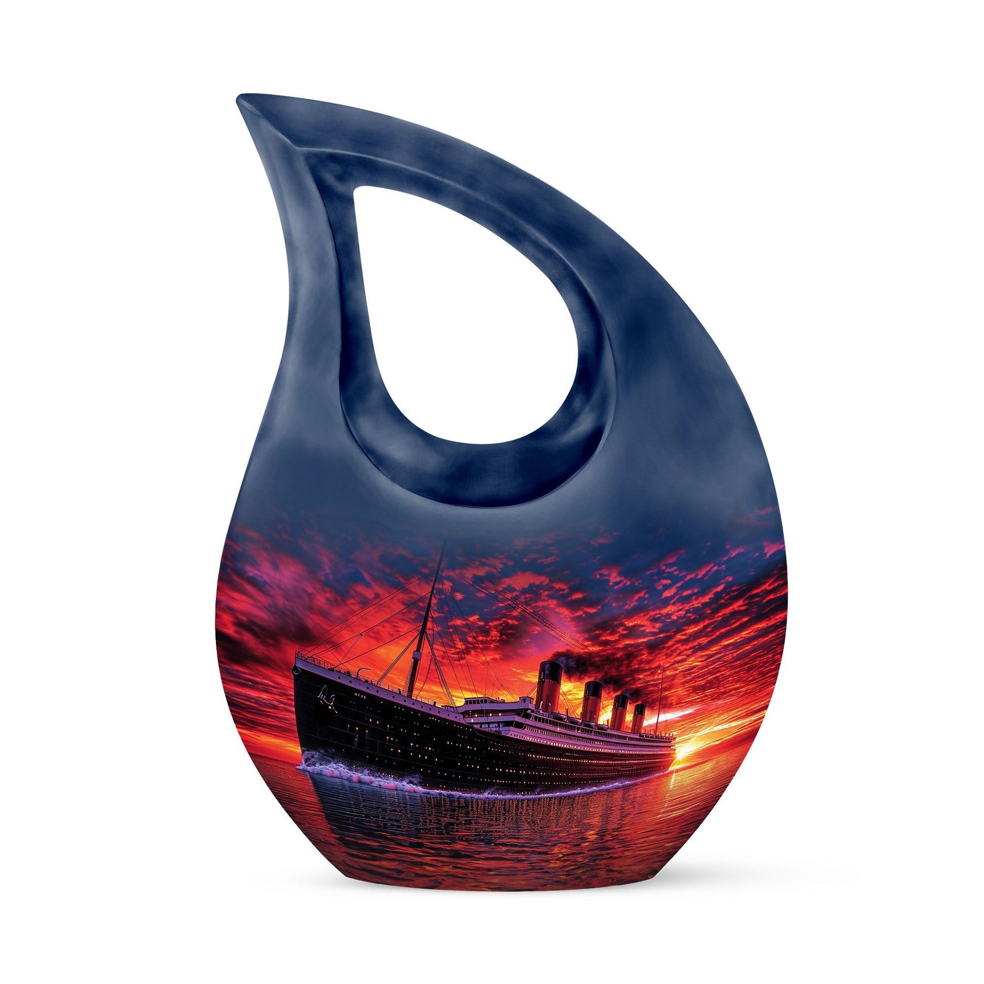 10-inch ship-themed religious burial urn