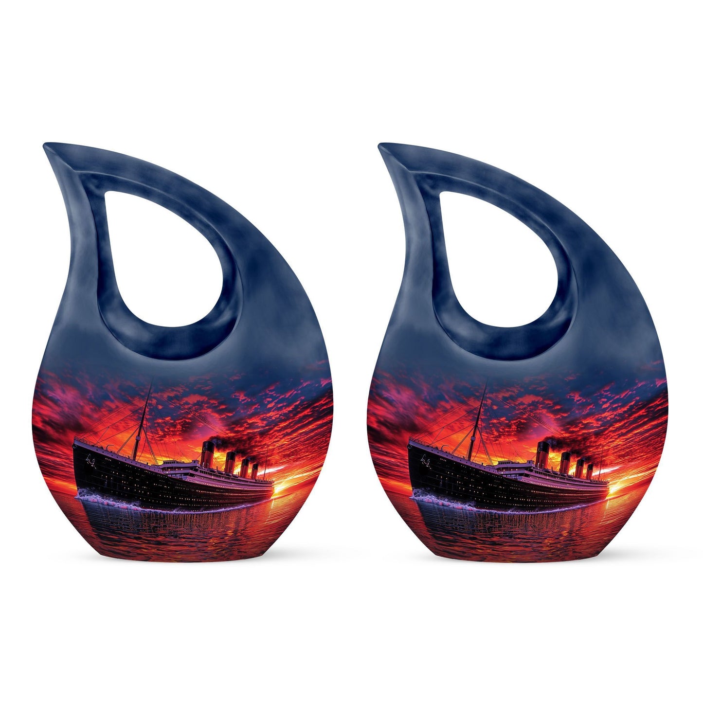 10-inch ship-themed religious burial urn