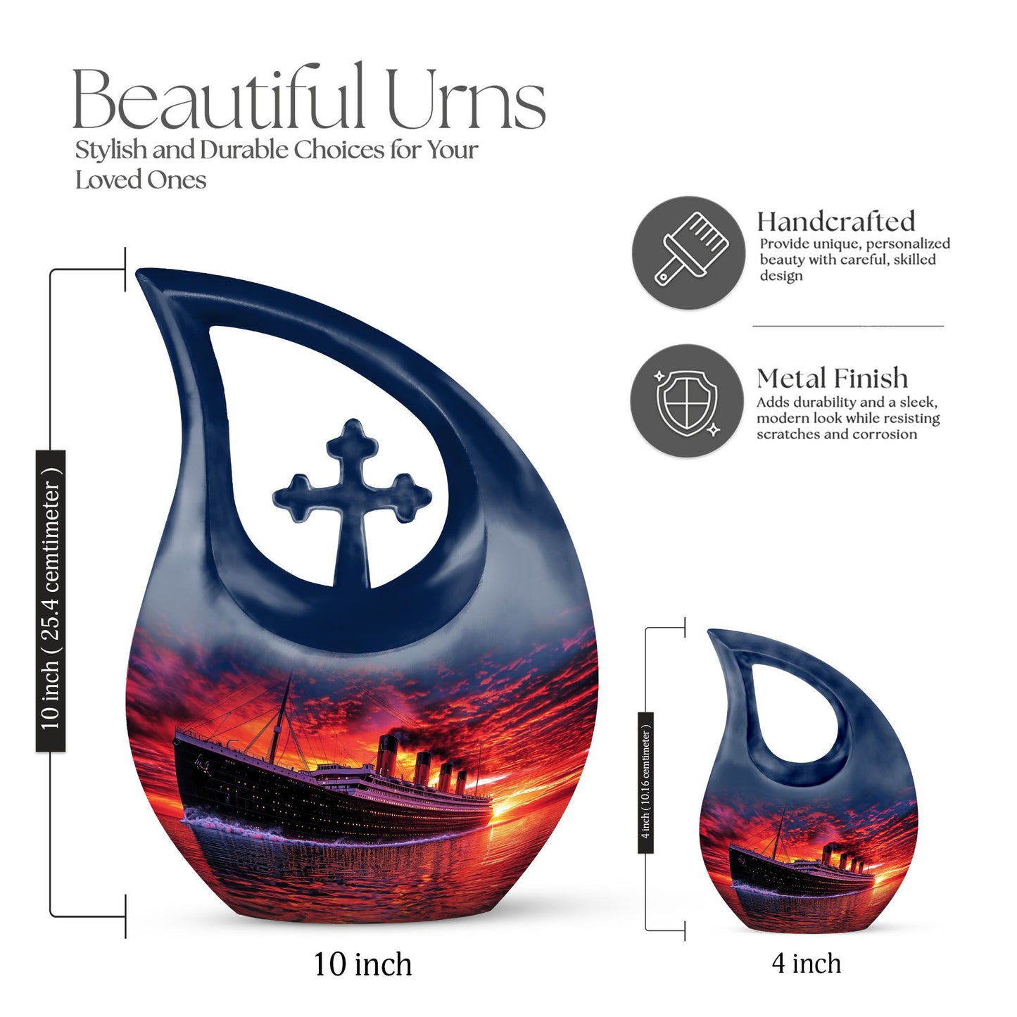 10-inch ship-themed religious burial urn