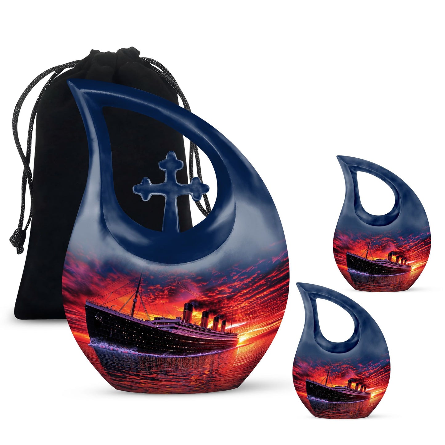 10-inch ship-themed religious burial urn
