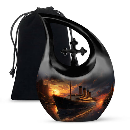 Cross Drop Ship Urn, 10 inch Aluminium Cremation Box 