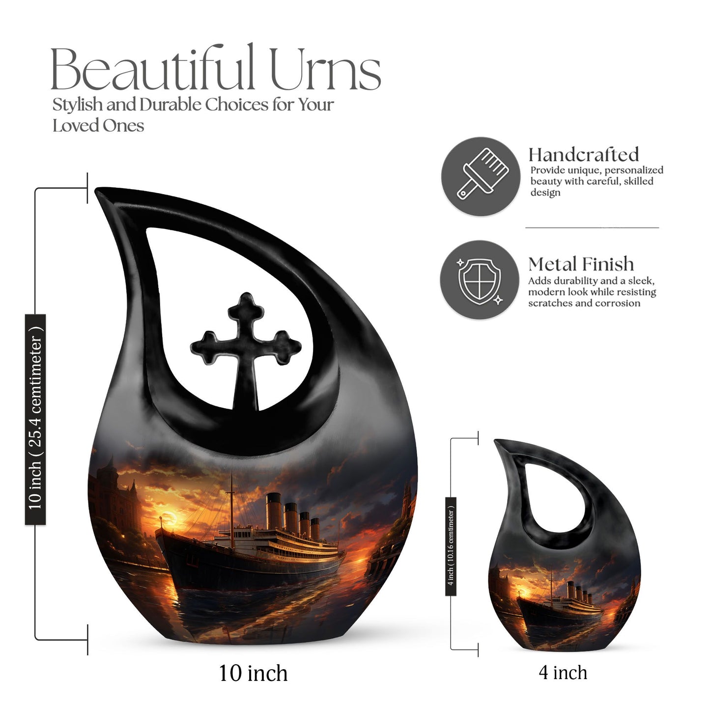 Cross Drop Ship Urn, 10 inch Aluminium Cremation Box 