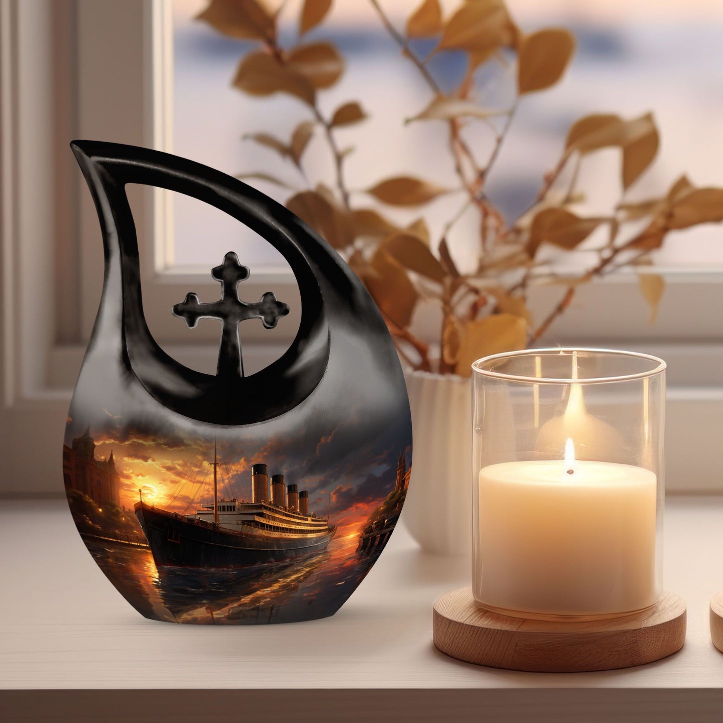 Cross Drop Ship Urn, 10 inch Aluminium Cremation Box 