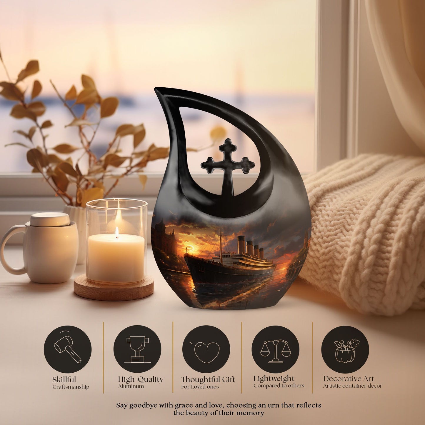 Cross Drop Ship Urn, 10 inch Aluminium Cremation Box 
