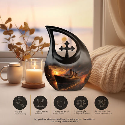 Cross Drop Ship Urn, 10 inch Aluminium Cremation Box 