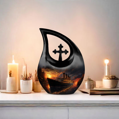 Cross Drop Ship Urn, 10 inch Aluminium Cremation Box 