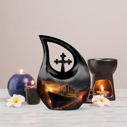 Cross Drop Ship Urn, 10 inch Aluminium Cremation Box 