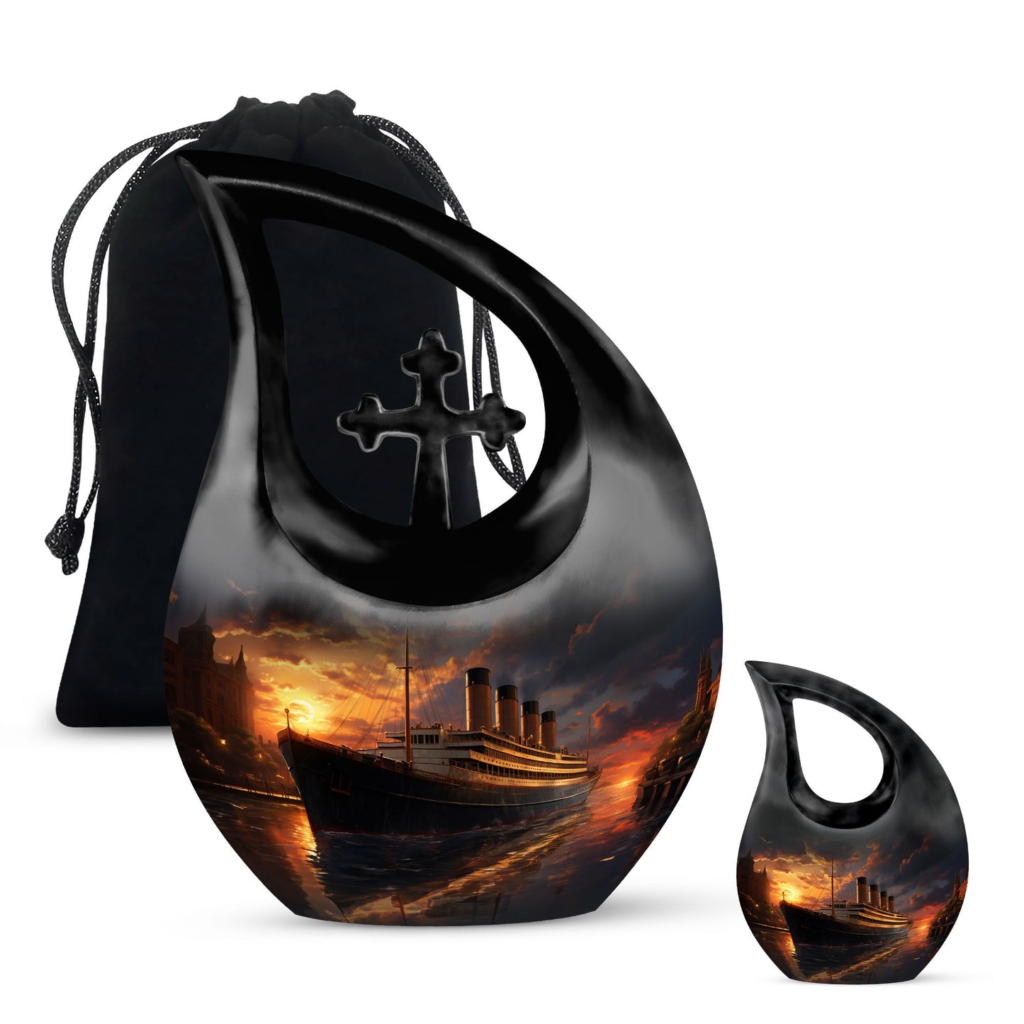 Cross Drop Ship Urn, 10 inch Aluminium Cremation Box 