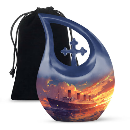 10-inch ship design aluminium mini cremation urn