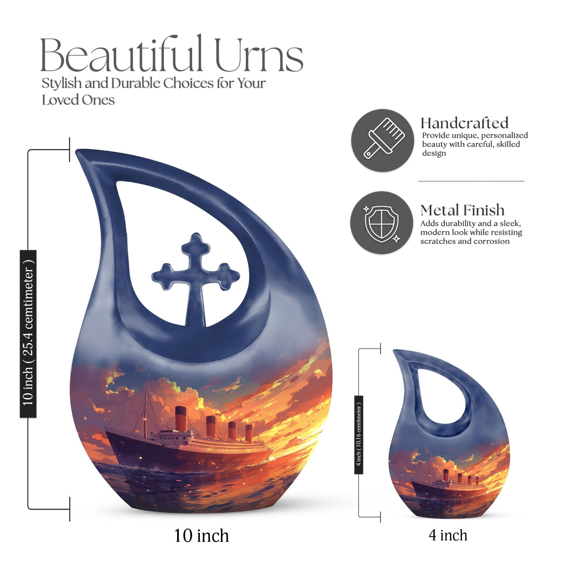 10-inch ship design aluminium mini cremation urn