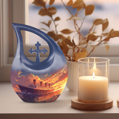 10-inch ship design aluminium mini cremation urn