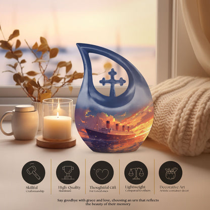 10-inch ship design aluminium mini cremation urn