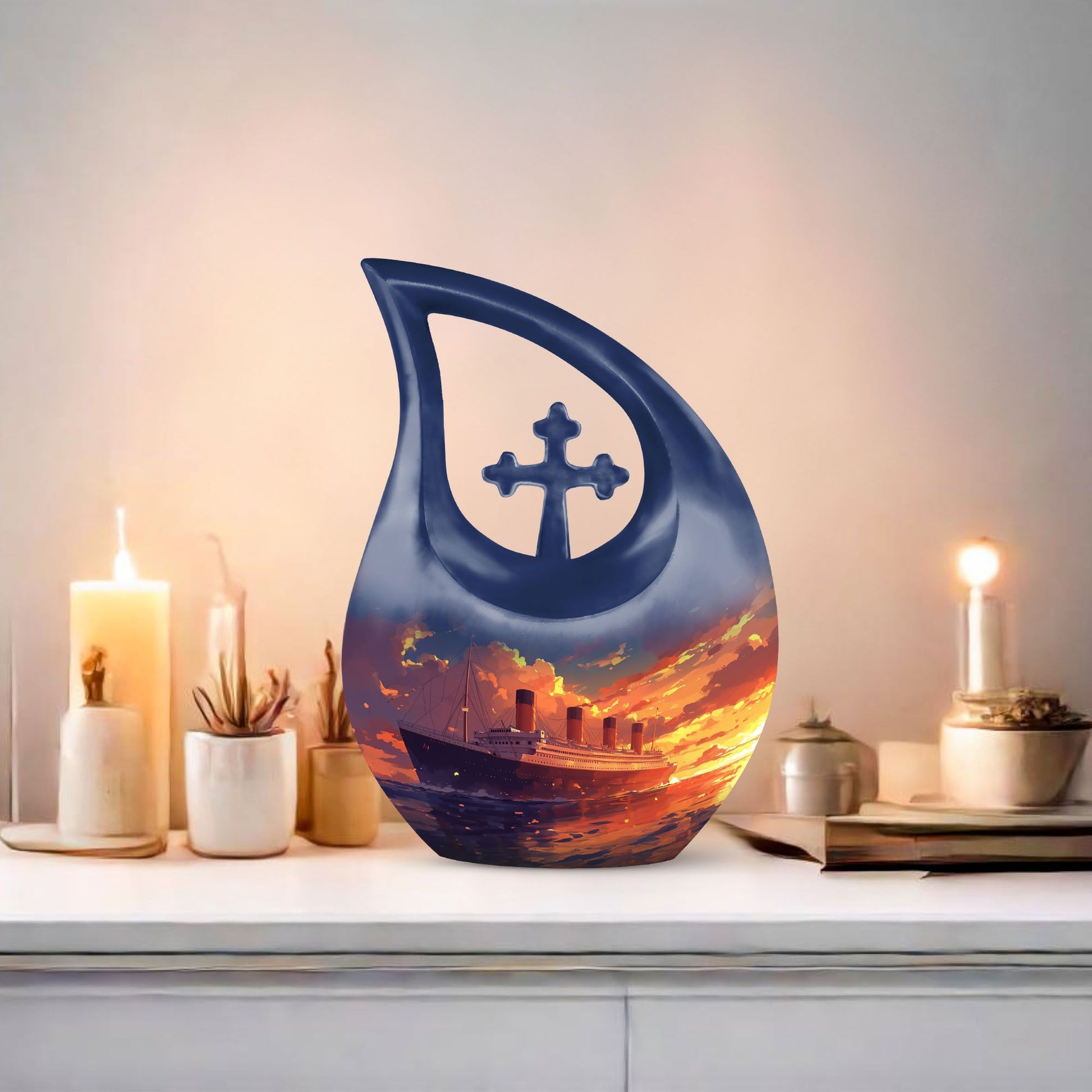 10-inch ship design aluminium mini cremation urn