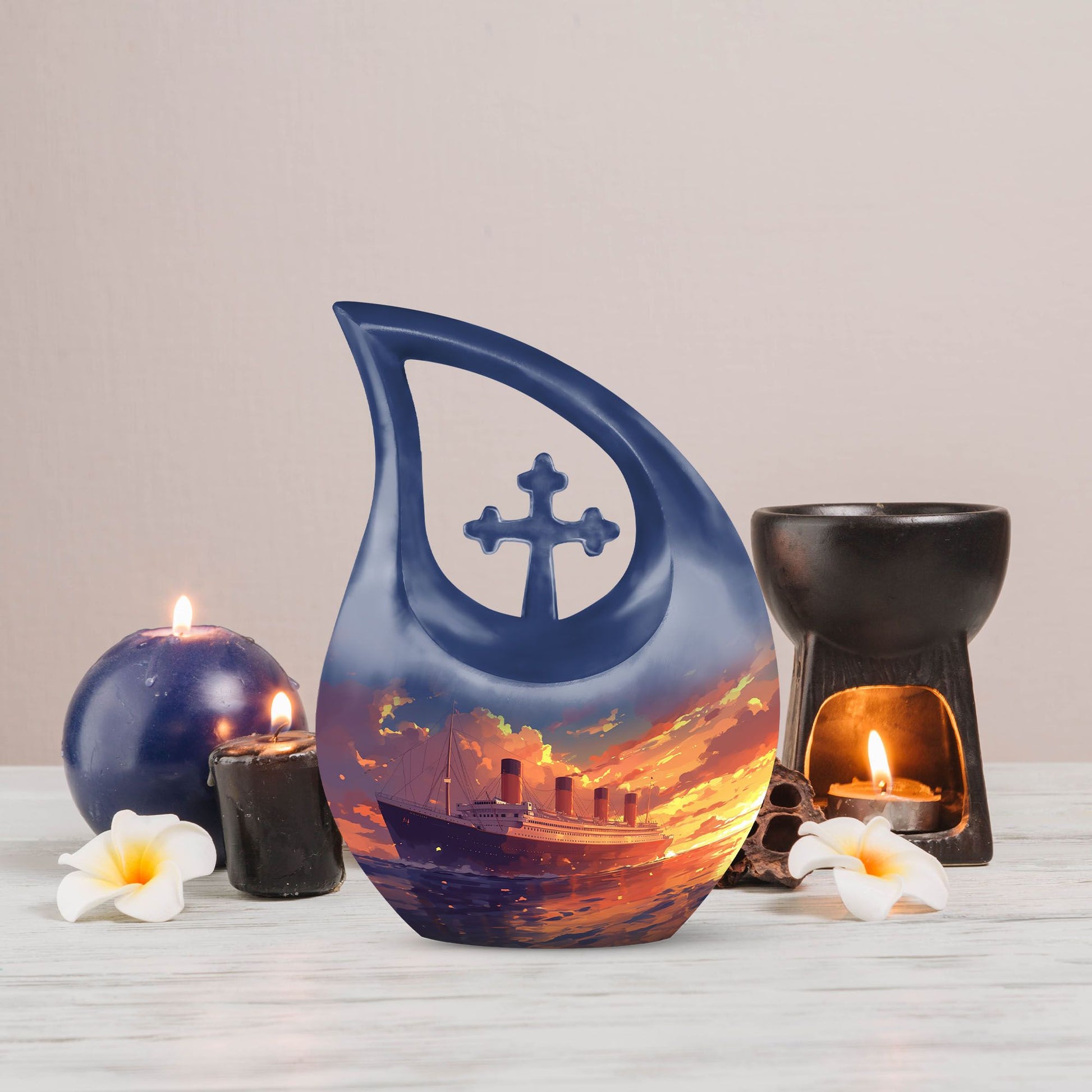 10-inch ship design aluminium mini cremation urn