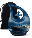 10-inch Ship Urn with Cross Drop design for ashes