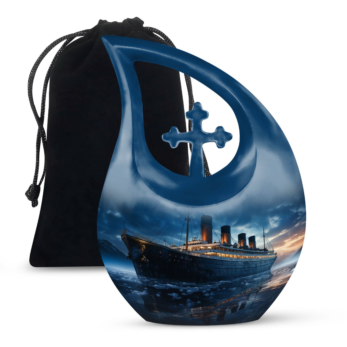 10-inch Ship Urn with Cross Drop design for ashes
