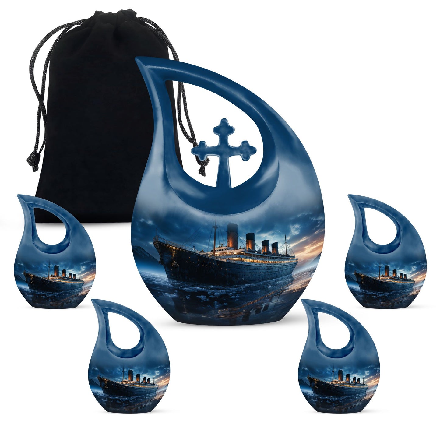 10-inch Ship Urn with Cross Drop design for ashes