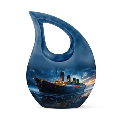 10-inch Ship Urn with Cross Drop design for ashes