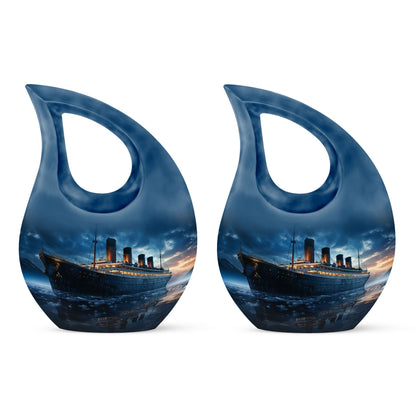 10-inch Ship Urn with Cross Drop design for ashes