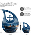 10-inch Ship Urn with Cross Drop design for ashes