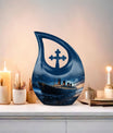 10-inch Ship Urn with Cross Drop design for ashes
