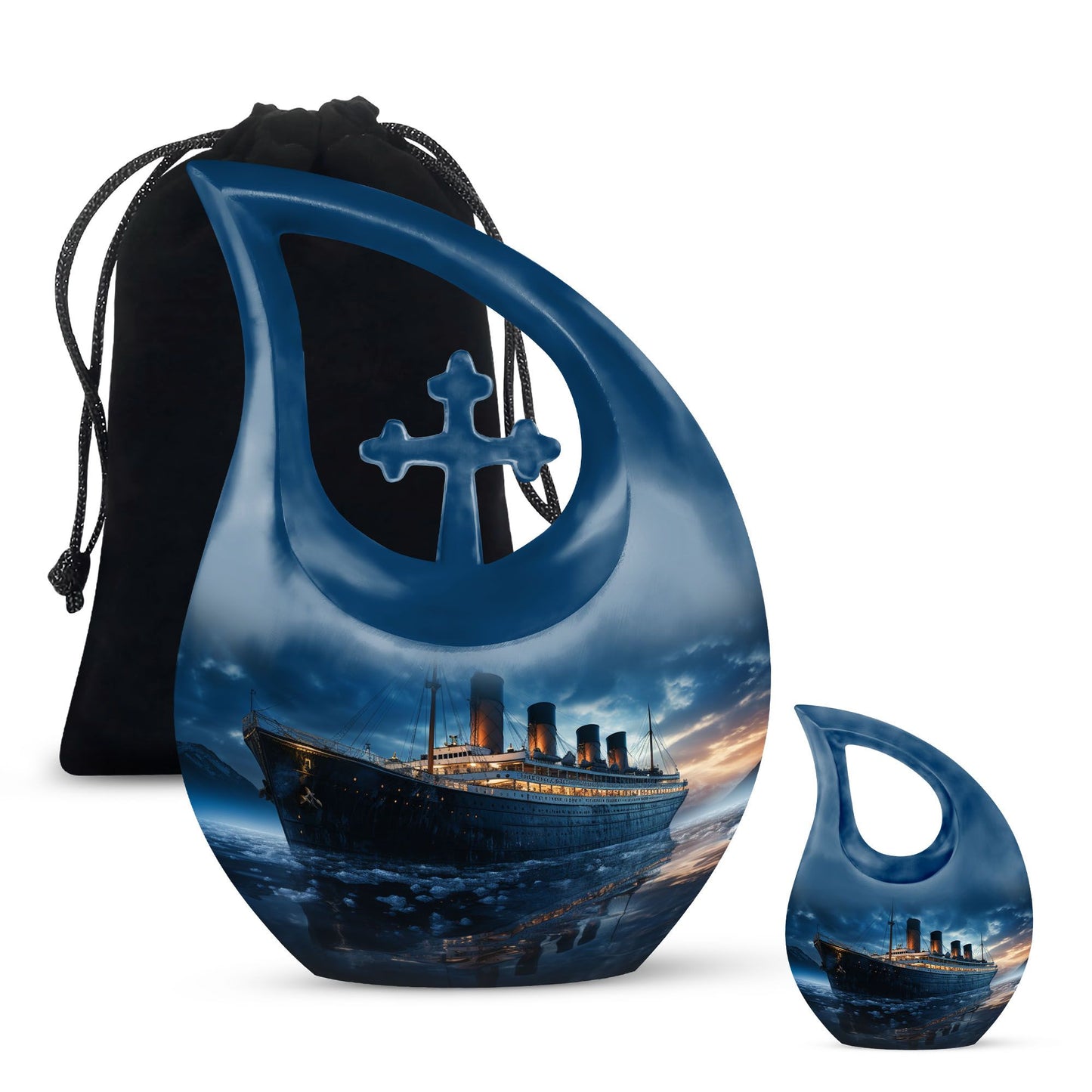 10-inch Ship Urn with Cross Drop design for ashes