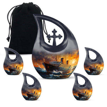 10-inch Ship Urn with Cross Drop design