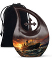10-inch Ship Urn with Cross Drop design, suitable