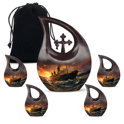 10-inch Ship Urn with Cross Drop design, suitable