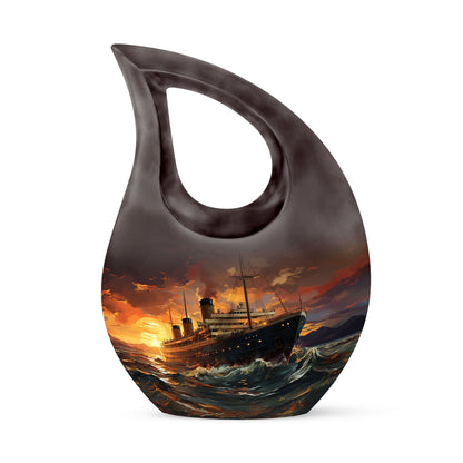 10-inch Ship Urn with Cross Drop design, suitable
