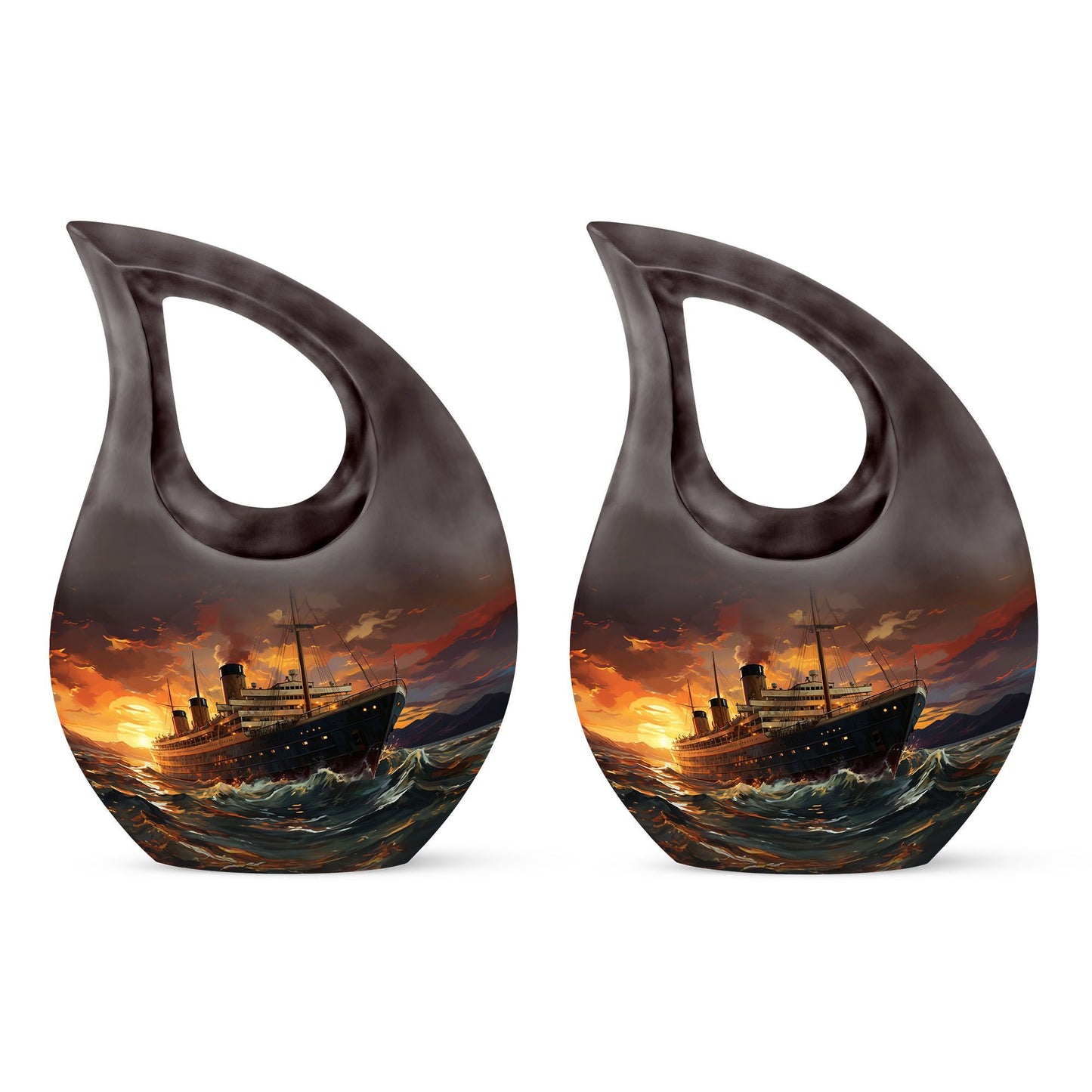10-inch Ship Urn with Cross Drop design, suitable