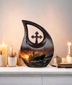10-inch Ship Urn with Cross Drop design, suitable