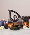 10-inch Ship Urn with Cross Drop design, suitable