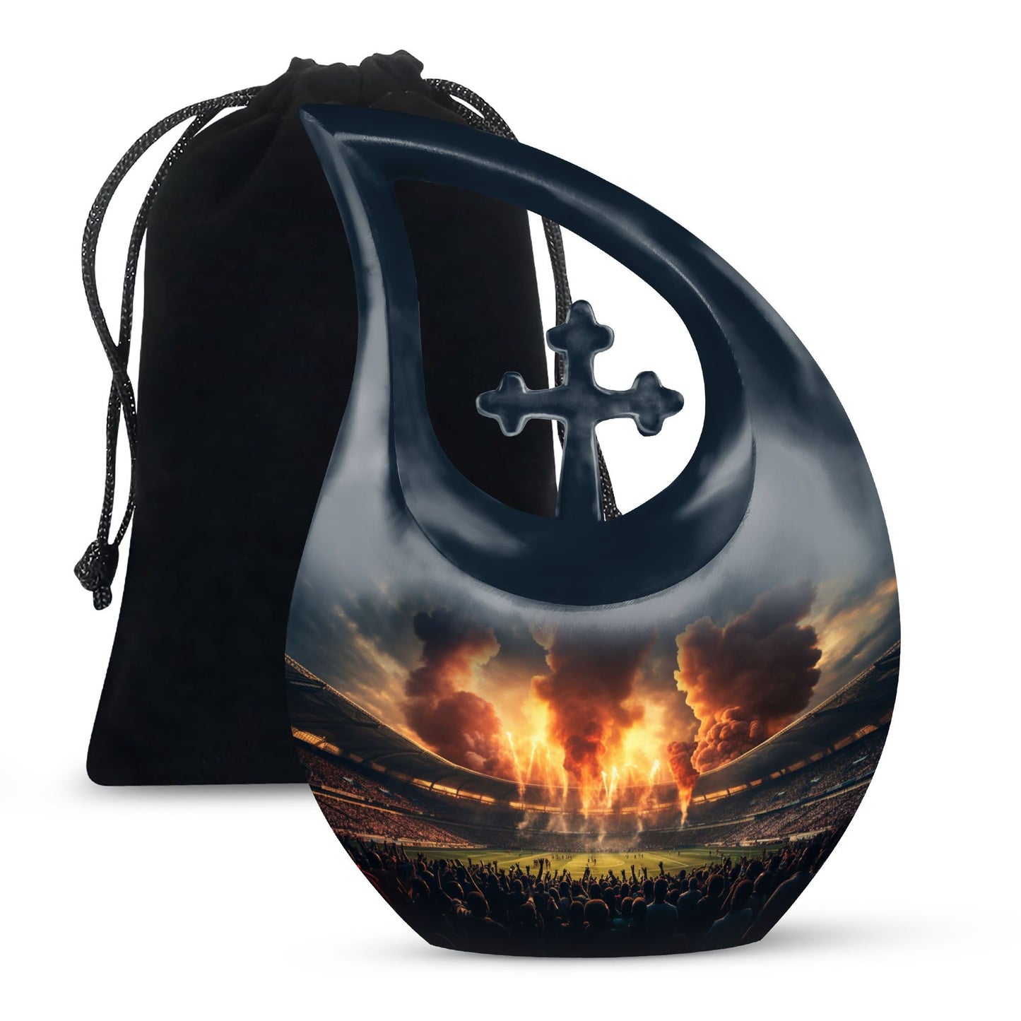 10-inch Sports themed Cross Drop Urn for human ashes, 