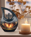 10-inch Sports themed Cross Drop Urn for human ashes, 