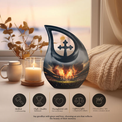 10-inch Sports themed Cross Drop Urn for human ashes, 