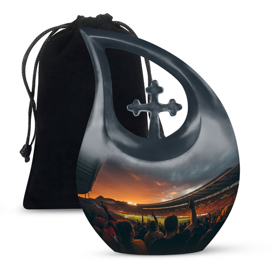 10-inch Sports Urn with Cross Drop design, customized 