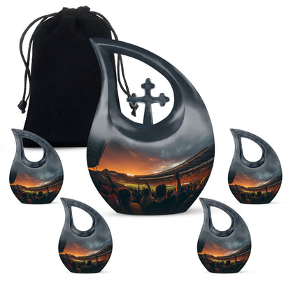 10-inch Sports Urn with Cross Drop design, customized 
