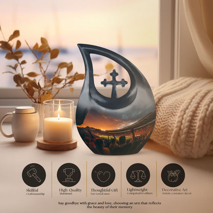10-inch Sports Urn with Cross Drop design, customized 