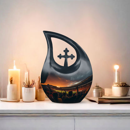10-inch Sports Urn with Cross Drop design, customized 