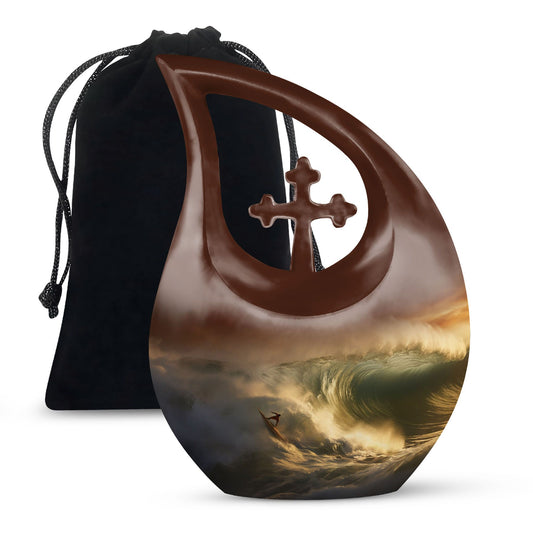 10-inch Surfing themed Cross Drop design, Companion Urn