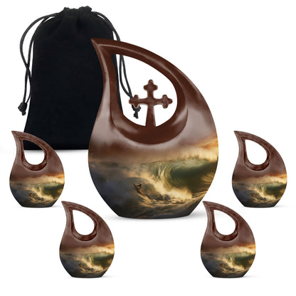 10-inch Surfing themed Cross Drop design, Companion Urn