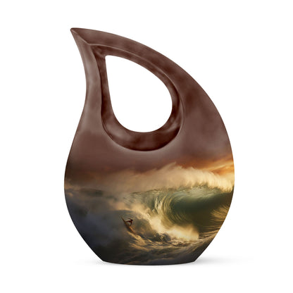10-inch Surfing themed Cross Drop design, Companion Urn