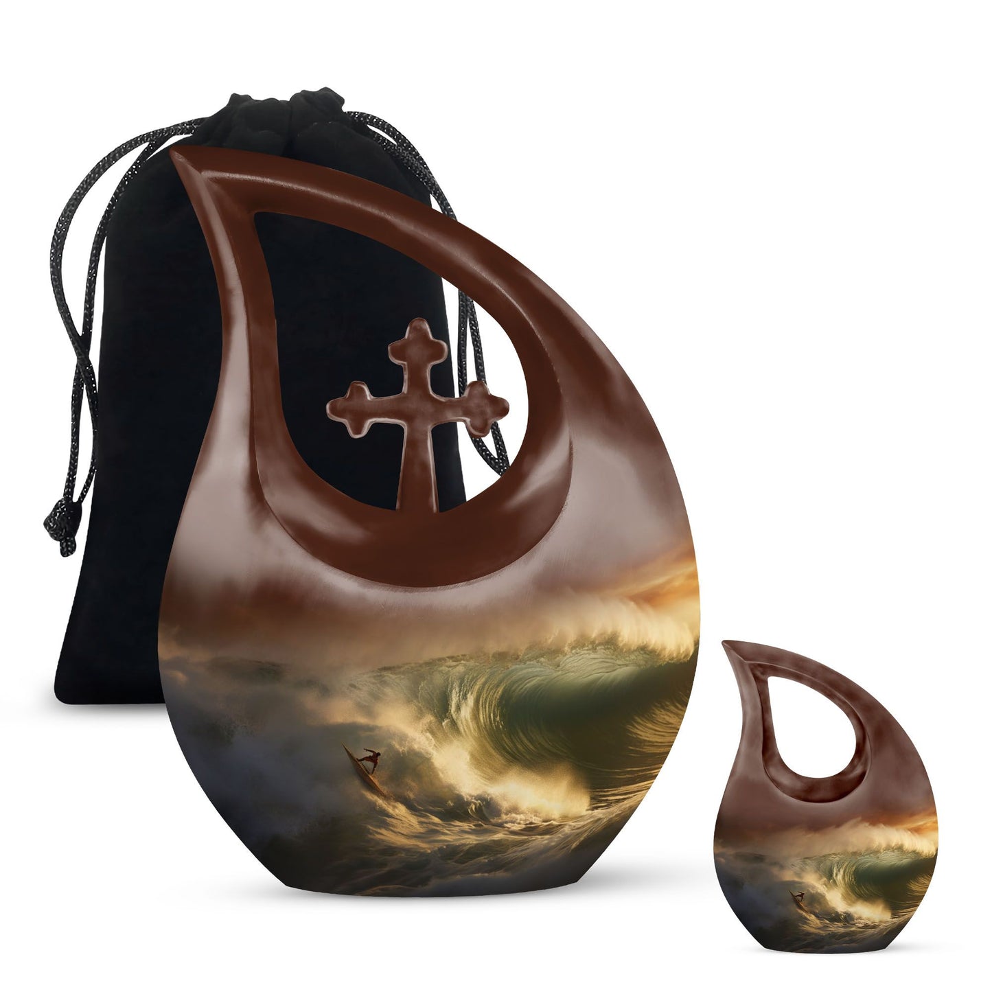 10-inch Surfing themed Cross Drop design, Companion Urn