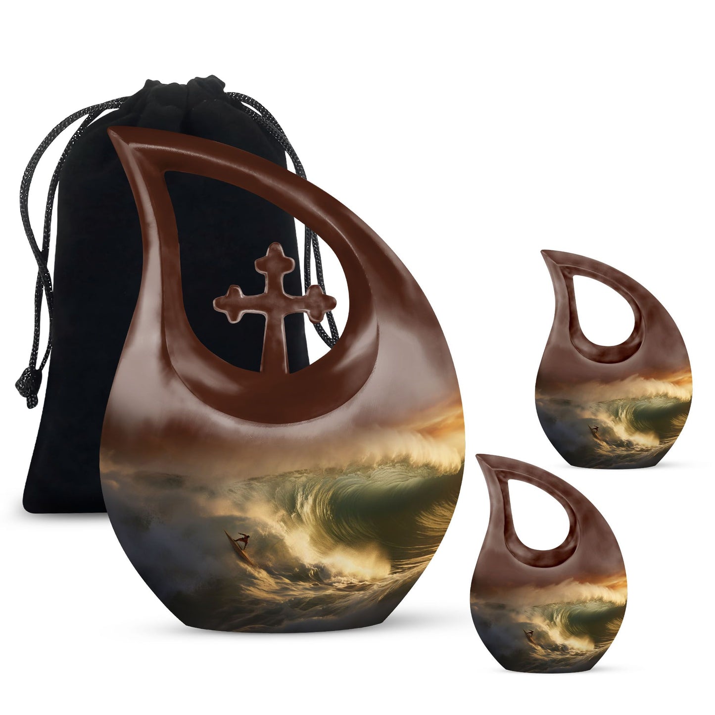 10-inch Surfing themed Cross Drop design, Companion Urn